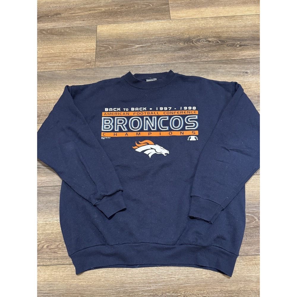 Vintage 90s Men's Size Large Tultex Denver Broncos AFC Champions Sweatshirt Blue